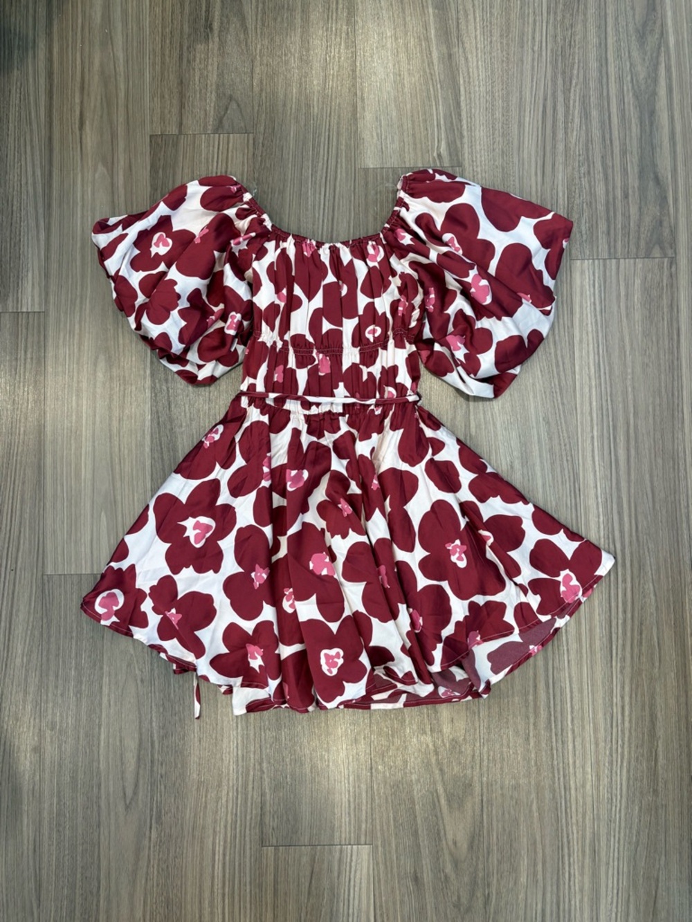 Altar’d State Off-Shoulder Floral Mini Dress in Wine and White